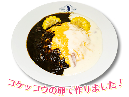 コケッコウのたまごオムライス～くまゆるカレーとくまきゅうソースがけ～